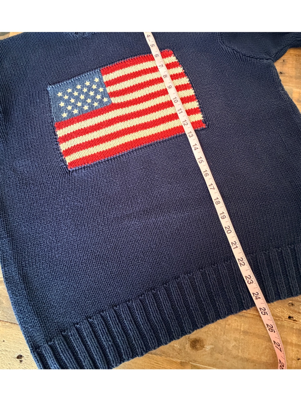 Vintage 90s Ralph Lauren American Flag Sweater Navy Blue Large Cotton USA Preppy - Picture 6 of 7